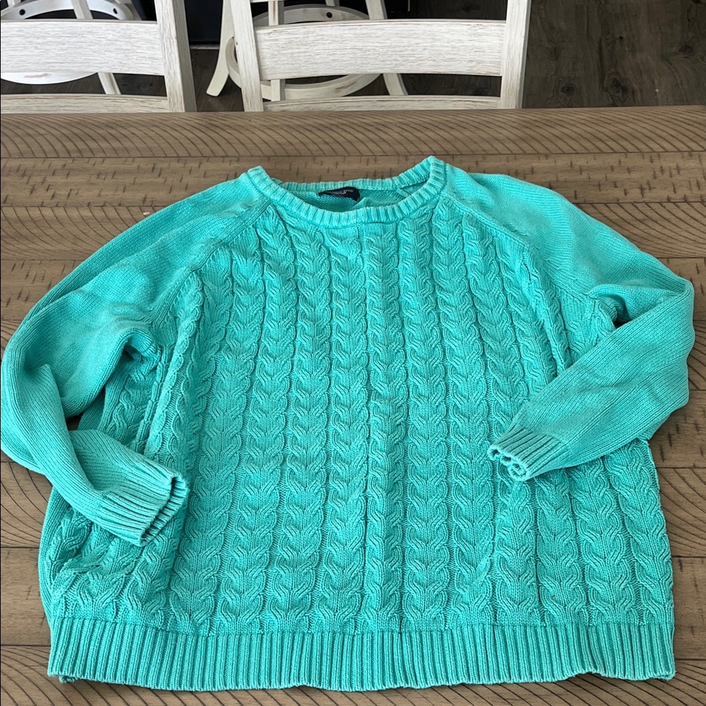 Lands' End Women's Cable Knit Sweater - Aqua